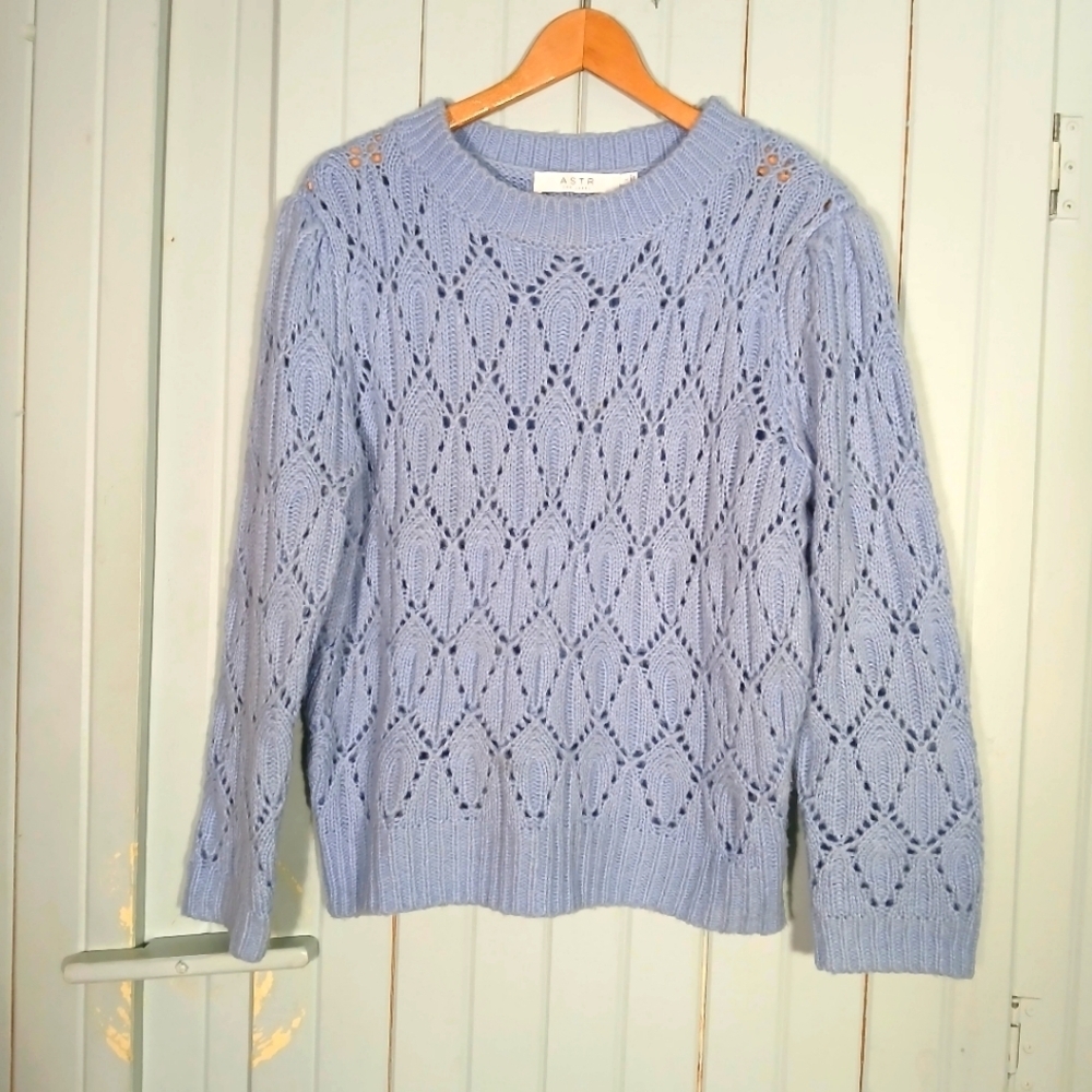 ASTR THE LABEL Light Blue Pointelle Sweater